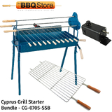 Cyprus Grill Starter Bundle - Deluxe Auto (Blue) Souvla Package Deal with 20kg Variable Speed Motor & Raised Grill - CG-0705B-SSB-BUNDLE