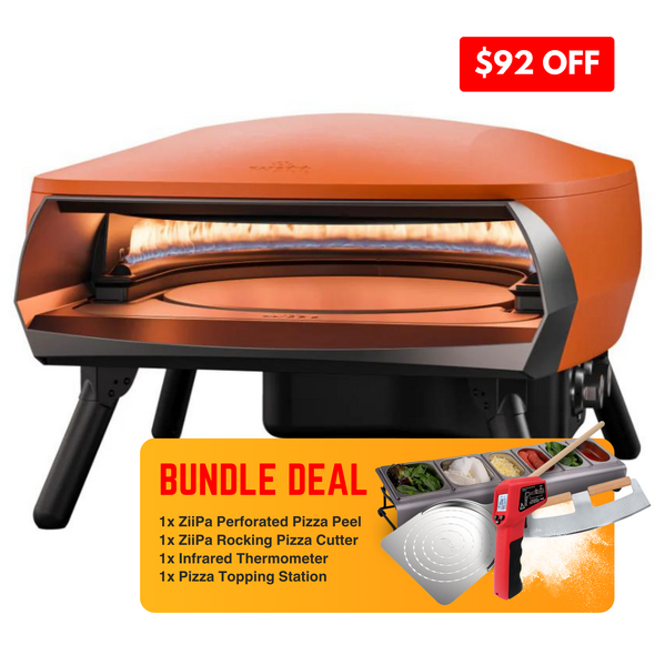 WITT Etna Rotante Gas Powered Pizza Oven w/ Twin Burner & Rotating Stone 16" - Orange - Backyard BBQ Bundle