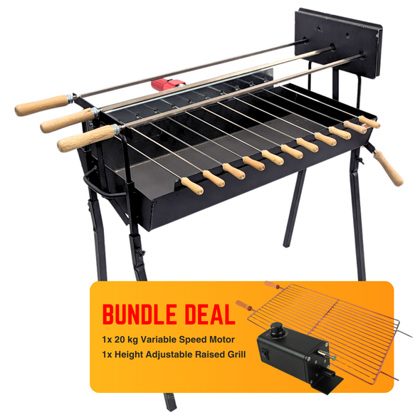 Cyprus Grill Starter Bundle - Modern (Black) Souvla Package Deal with 20kg Variable Speed Motor & Raised Grill  - CG-0779SSB