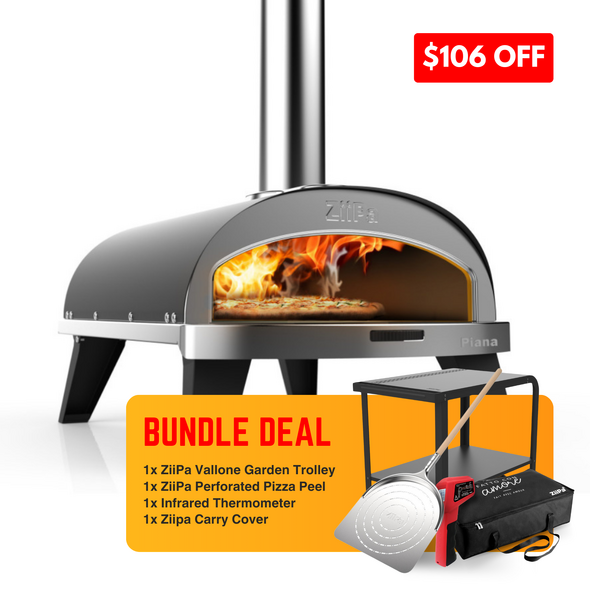 ZiiPa Piana Wood Pellet Pizza Oven with Rotating Stone – Charcoal - Backyard BBQ Bundle